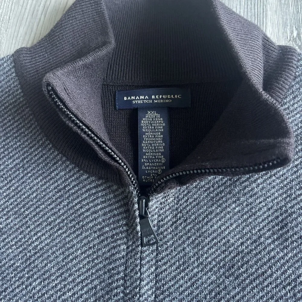 Banana Republic Mens XXL 100% Extra Fine Merino Wool Full Zip Cardigan Jacket